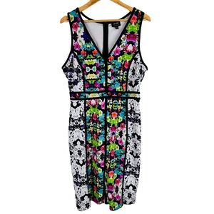 Nicole Miller Floral Scuba Knit Bodycon Shift Cocktail Formal Dress Large